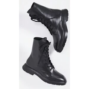 Stuart Weitzman Mckenzee Black Leather Lace Up Lug Sole Size 7